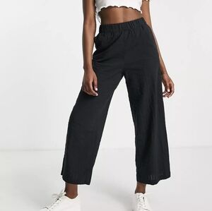 Monki wide leg seersucker pants in black